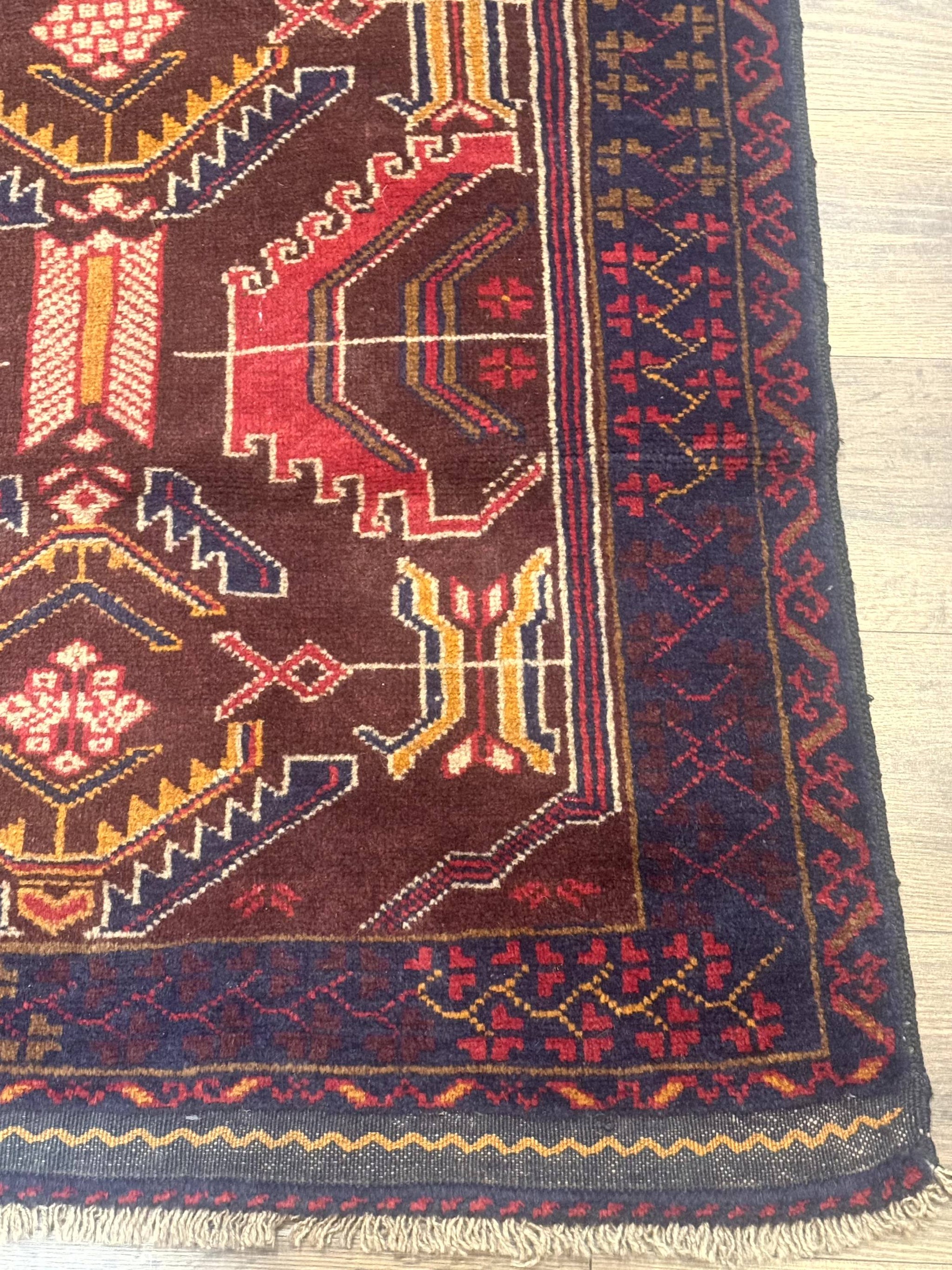 Afghan Rug 3x7, Maroon and Navy Blue, Balouch Carpet, Tribal Rug, New by Jewel Rugs