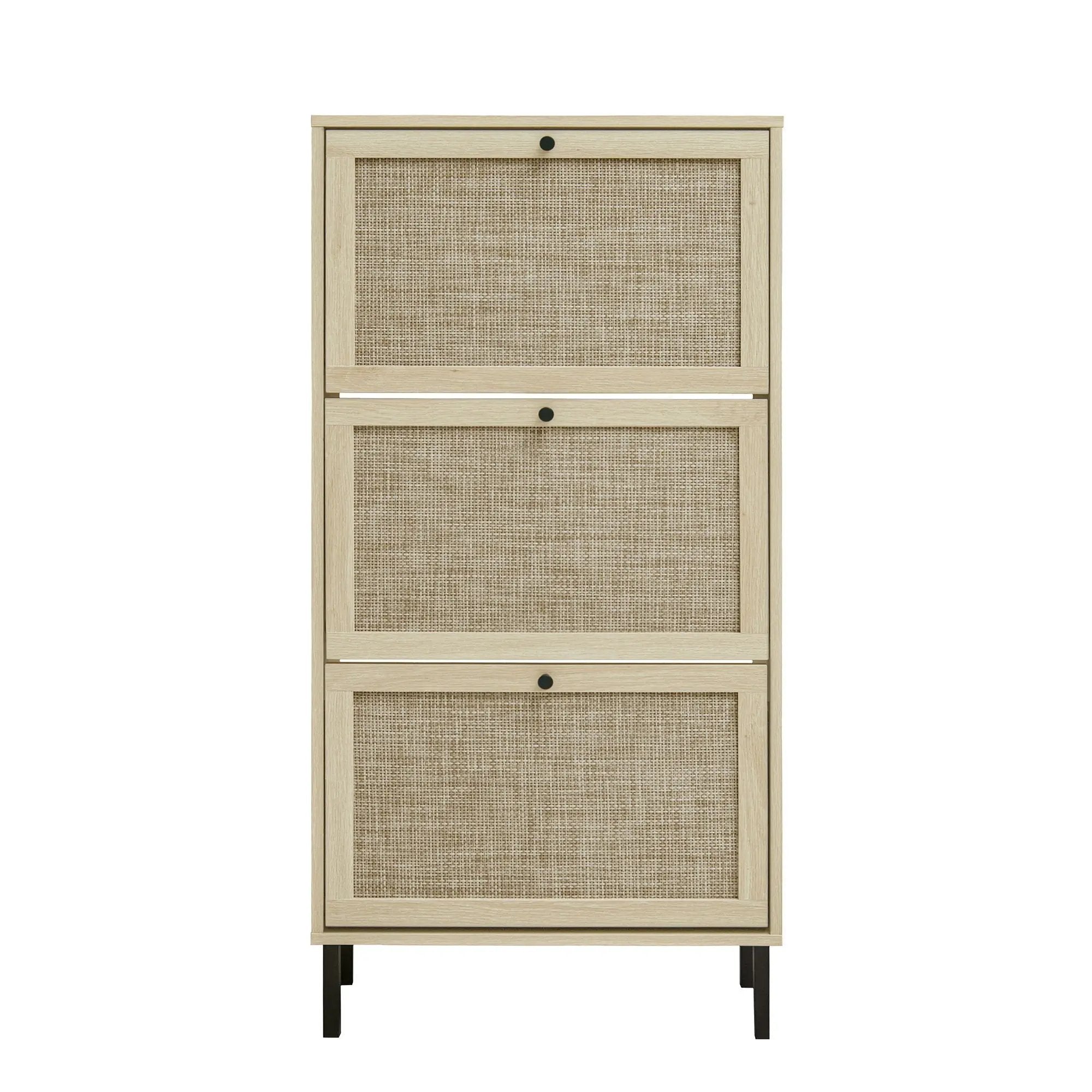 Modern Rattan 3 Door Shoe Rack Cabinet for Entryway by HouseOfZazla