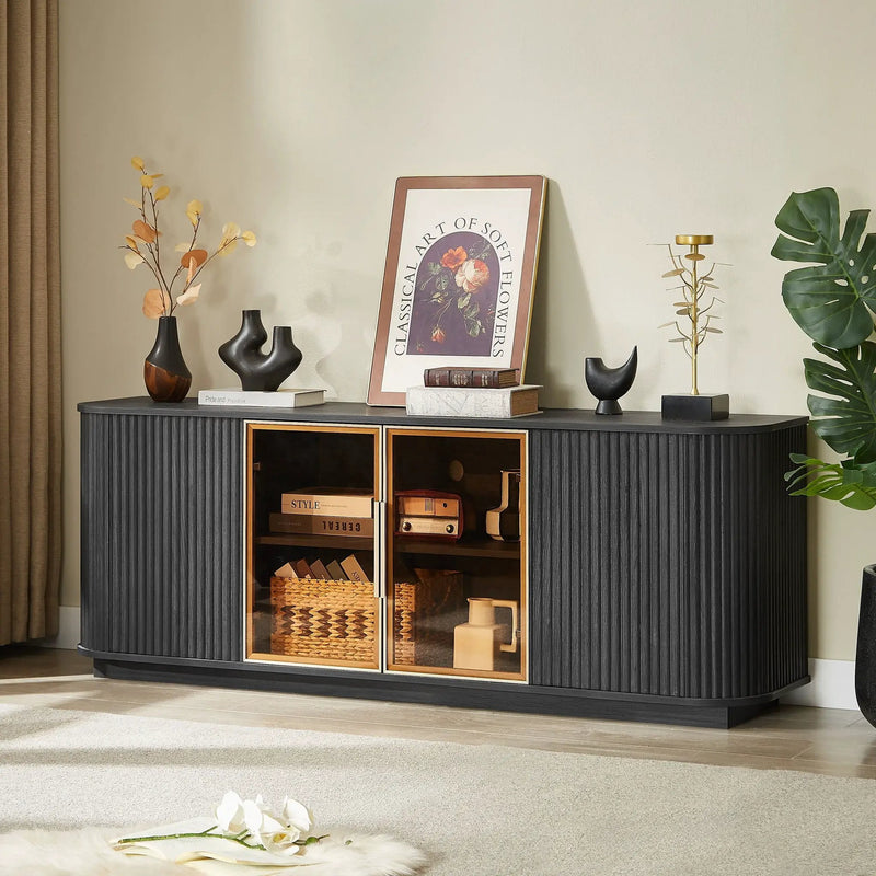 Modern 64" Wavy TV Cabinet With LED Lights - Black by Unique Piece Furniture