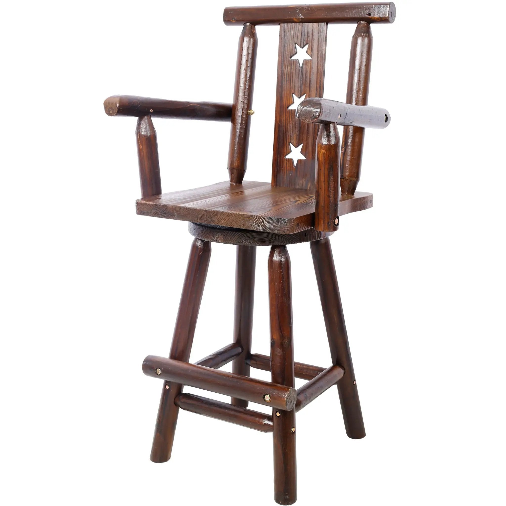 Rustic Tall Bistro Chair Decorative Star Backrest And Footrest, Fir Wood, 4 Foot - Brown by HouseOfZazla