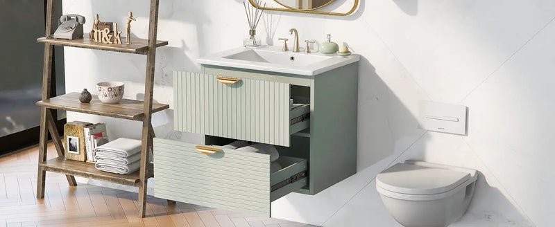 Modern Wall-Mounted Bathroom Vanity With 2 Drawers, Ideal For Small Bathrooms - Green by HouseOfZazla