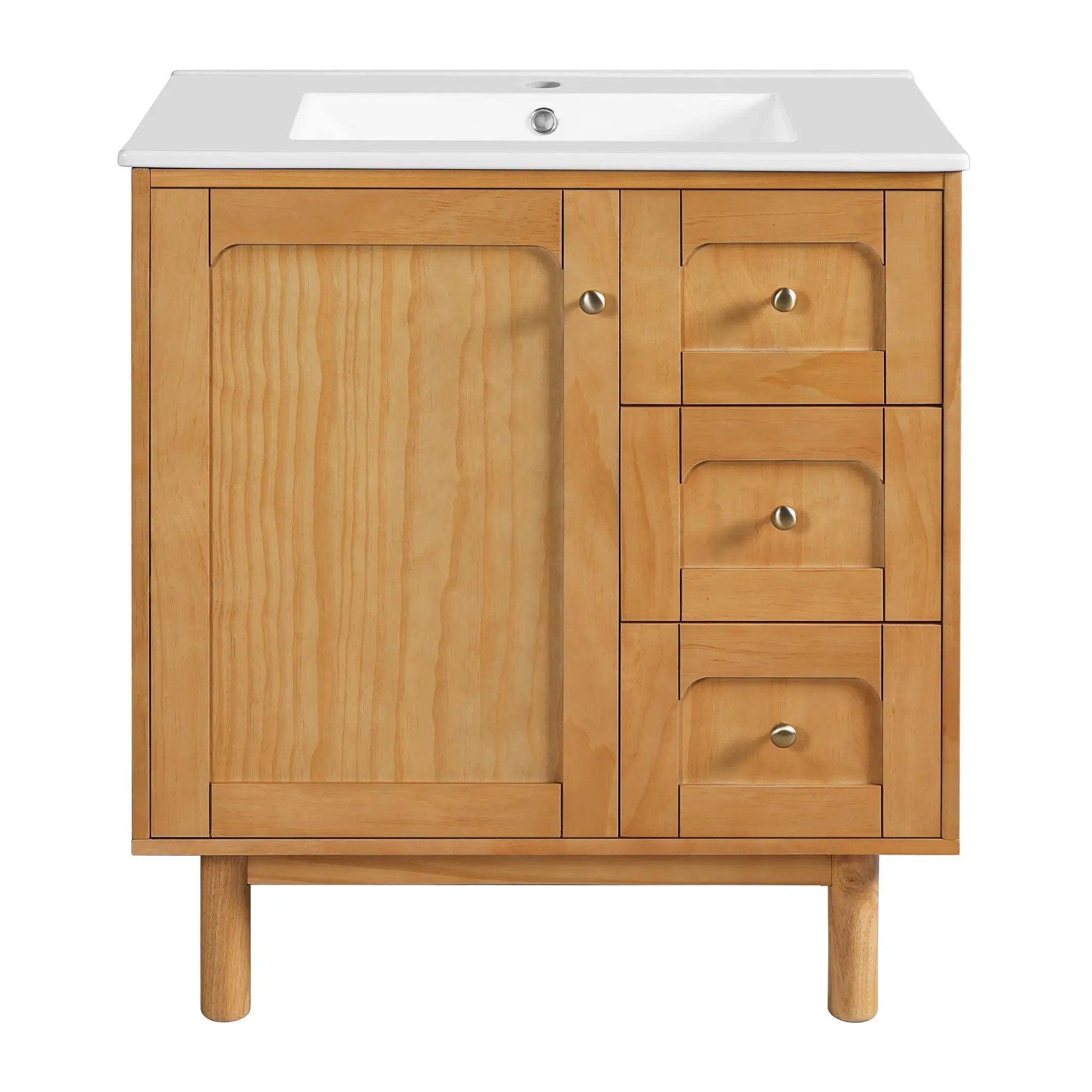 Bathroom Vanity With Sink, 3 Drawers, Soft Close Door - Natural Wood by HouseOfZazla