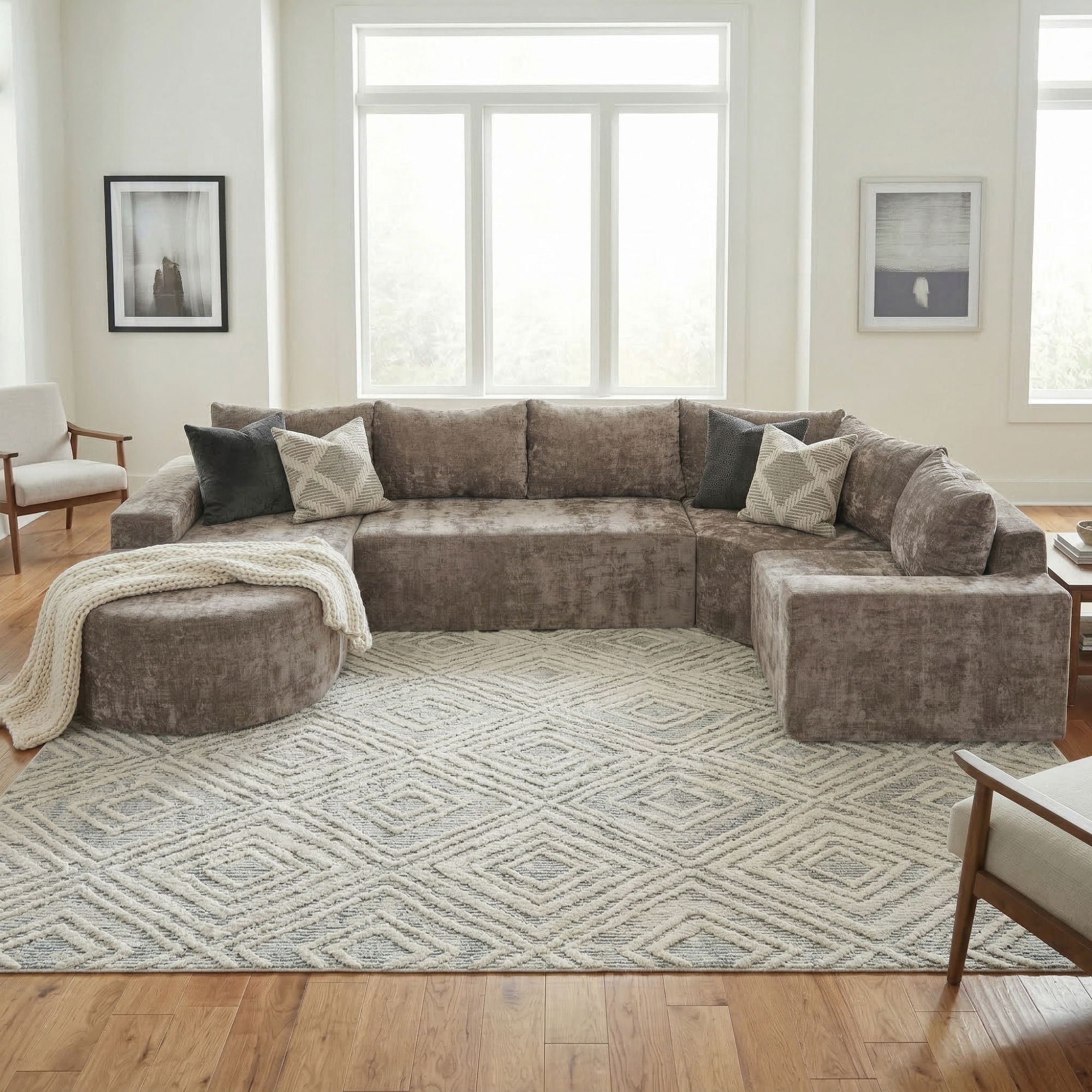 Modular Cloud Sectional Sofa Set, U-Shaped Upholstered Couch With Deep Seat by HouseOfZazla
