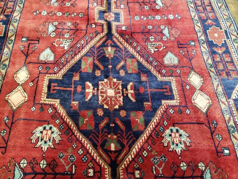 Antique Persian Zanjan Nahavand Heriz Rug, Red & Blue, Hand-Knotted, 5' x 9' 7" by Jewel Rugs