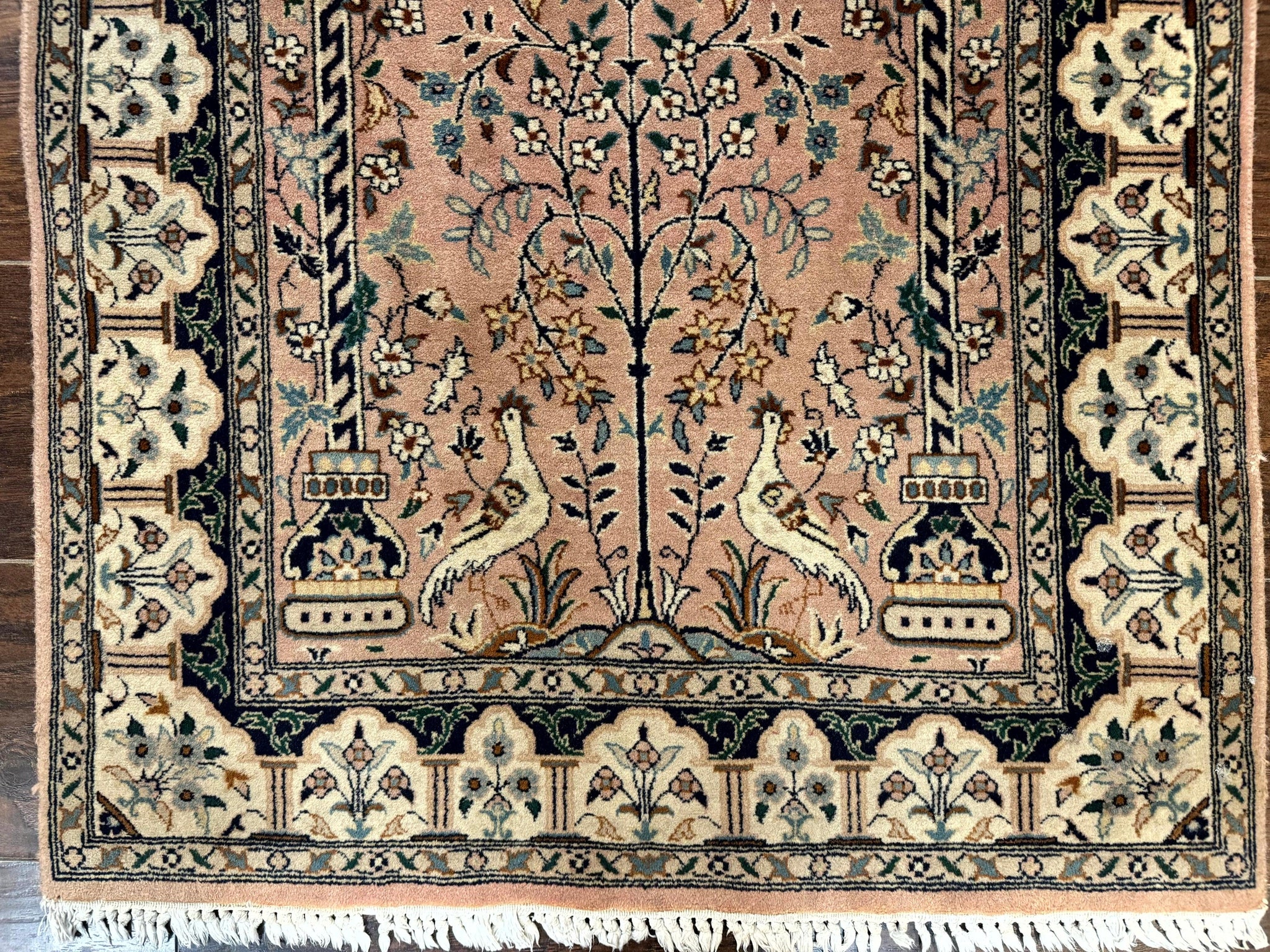 Small Tree of Life Prayer Rug, Pak Persian Rug 2.7 x 4, , Birds, Lantern, Handmade Vintage Fine 260 KPSI by Jewel Rugs