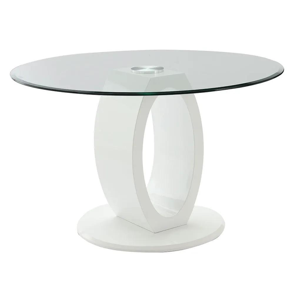 Larry - Glass Top Round Dining Table - White High Gloss by Unique Piece Furniture