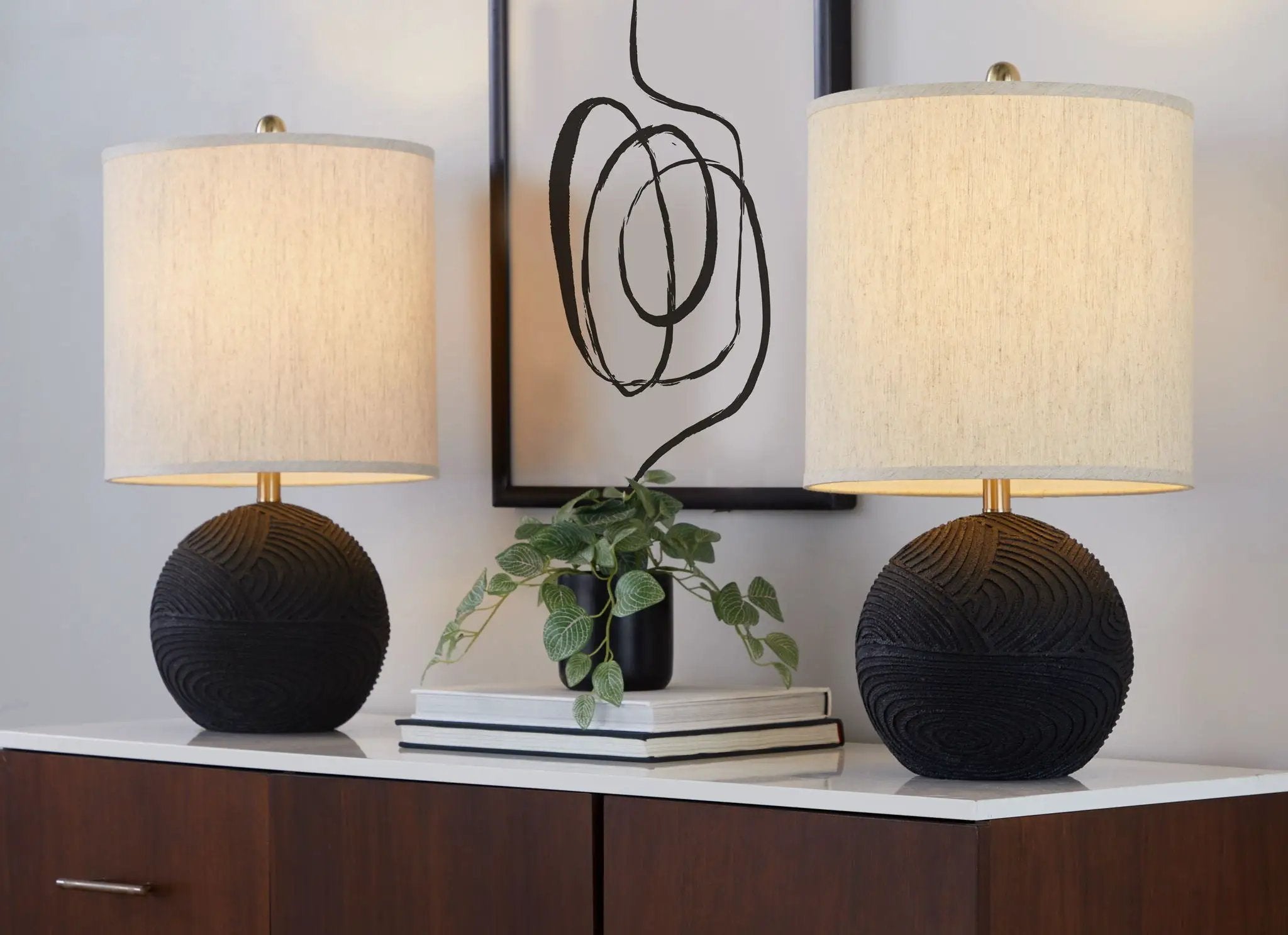 Kona - Contemporary Table Lamp (Set of 2) - Matte Black / Natural by HouseOfZazla