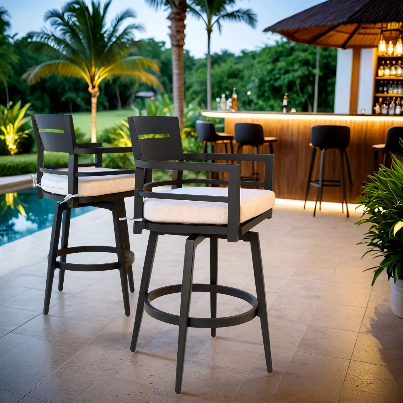 Outdoor Swivel Bar Chairs, 360 Degree Rotation, Ergonomic Backrest (Set of 2) by HouseOfZazla