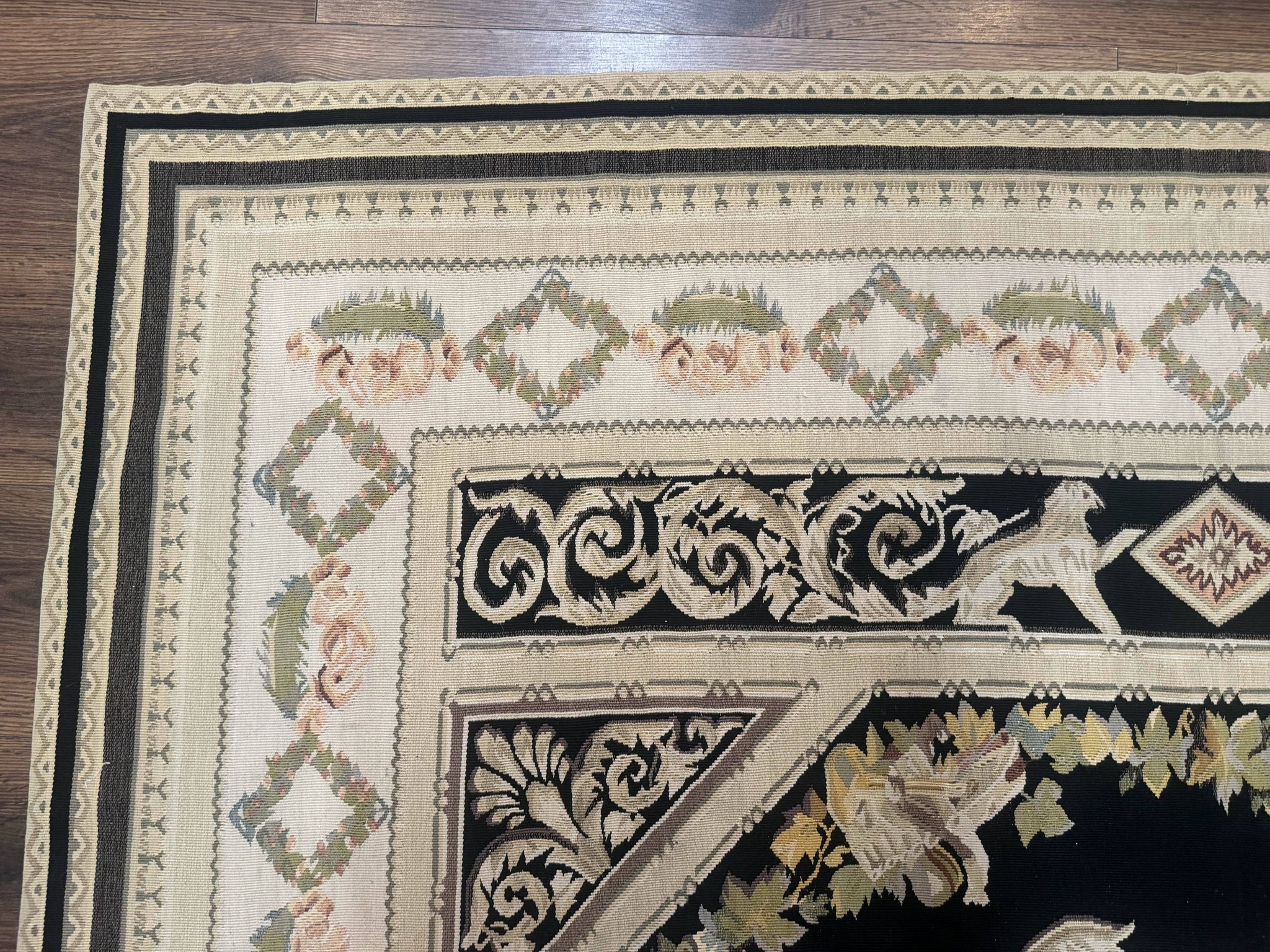 Aubusson Rug 6x8, European Design, Lion Pictorials, Black by Jewel Rugs