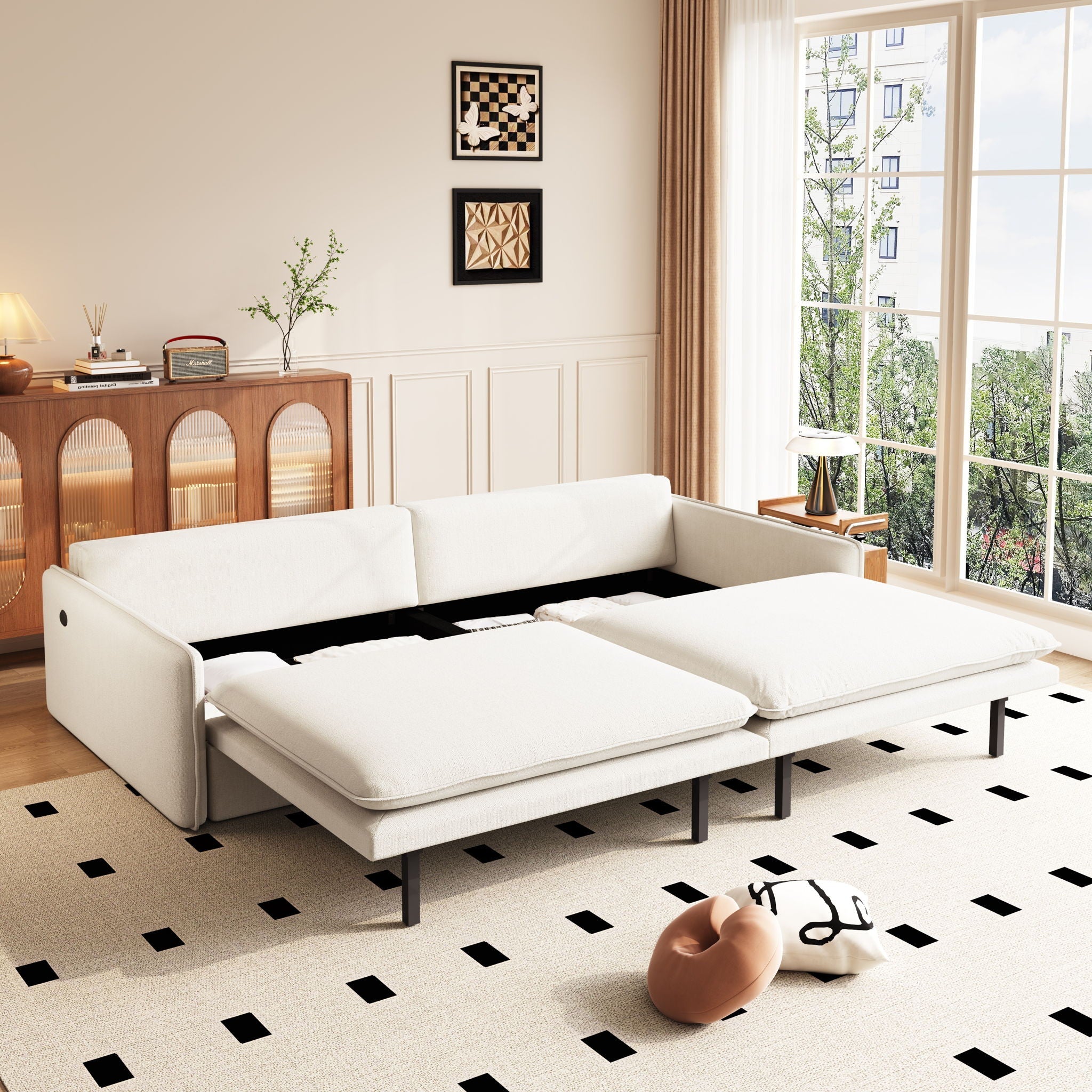 4 Seat Convertible Sleeper Sofa Bed, Modern With Storage by HouseOfZazla
