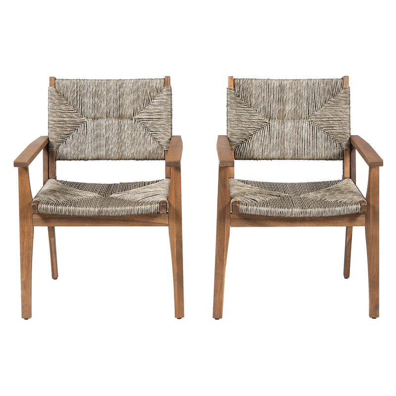 Durable Outdoor Dining Chair Set with Acacia Wood Frame and Wicker Seat by HouseOfZazla