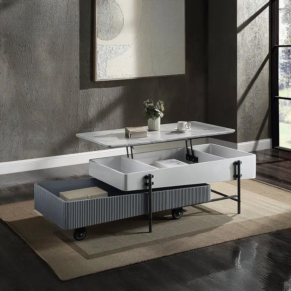 Wilkins - Coffee Table With Lift Top - Gray & White High Gloss by Unique Piece Furniture