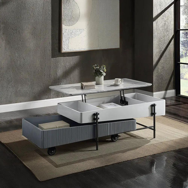 Wilkins - Coffee Table With Lift Top - Gray & White High Gloss by Unique Piece Furniture
