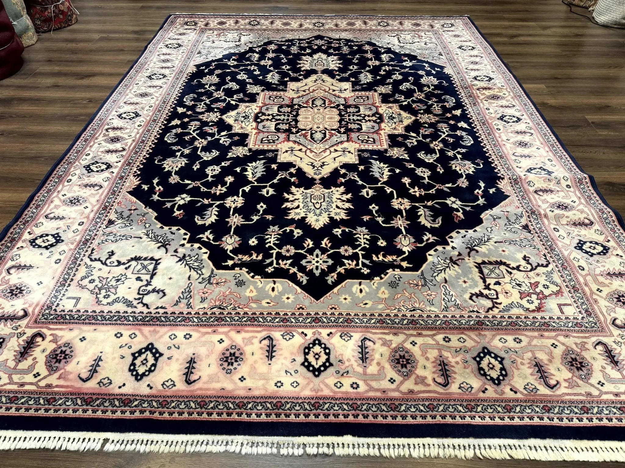 Karastan Rug 8x11 Navy Serapi, Kara Shah Rug, Navy Blue, Vintage Karastan Area Rug Wool Pile Karastan Rug by Jewel Rugs
