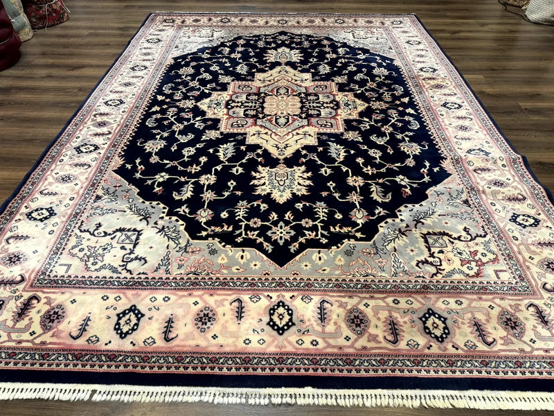 Karastan Rug 8x11 Navy Serapi, Kara Shah Rug, Navy Blue, Vintage Karastan Area Rug Wool Pile Karastan Rug by Jewel Rugs