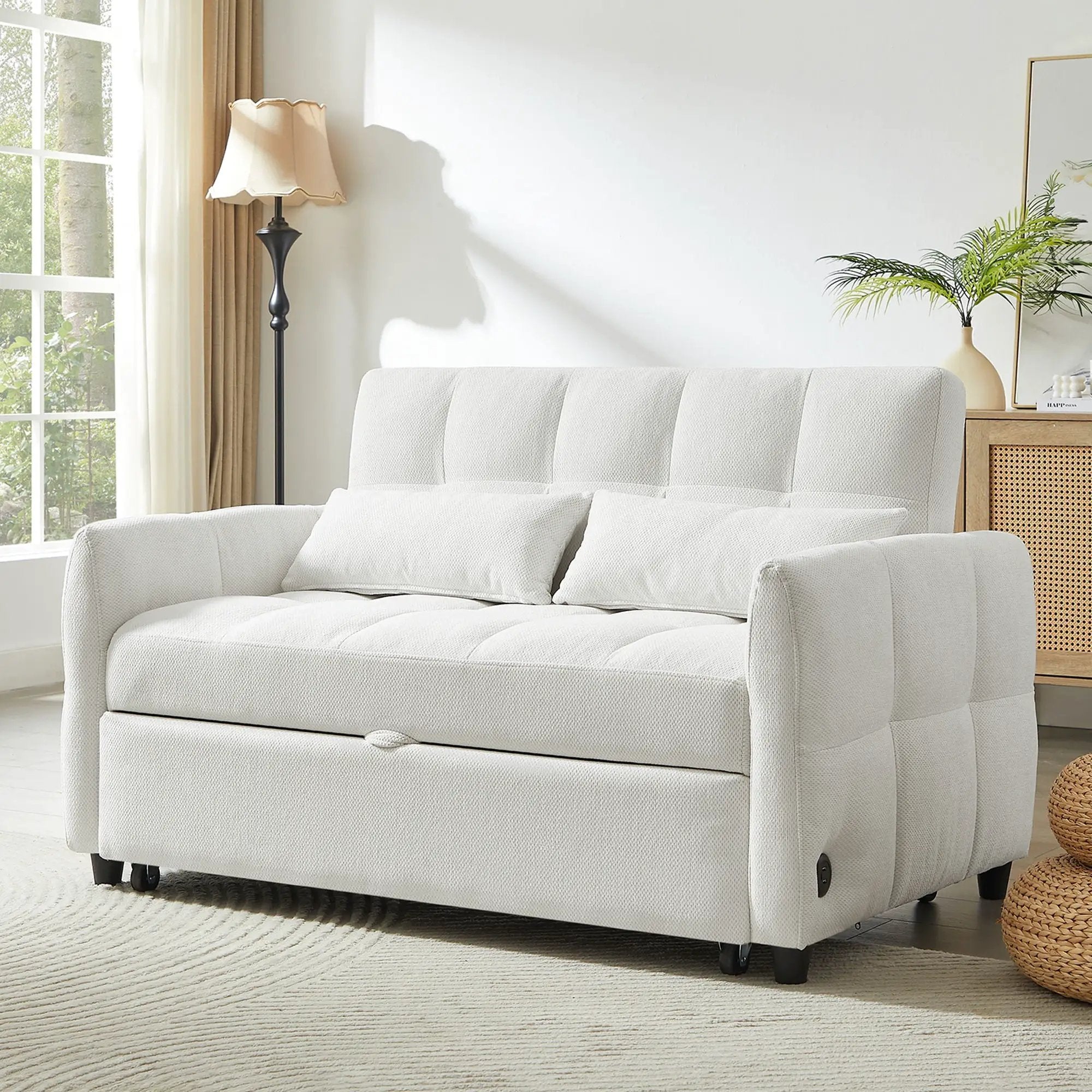 Loveseat Sofa Pull-Out Bed With Adjustable Backrest, 3 USB Ports And 2 Lumbar Pillows For Living Room by HouseOfZazla
