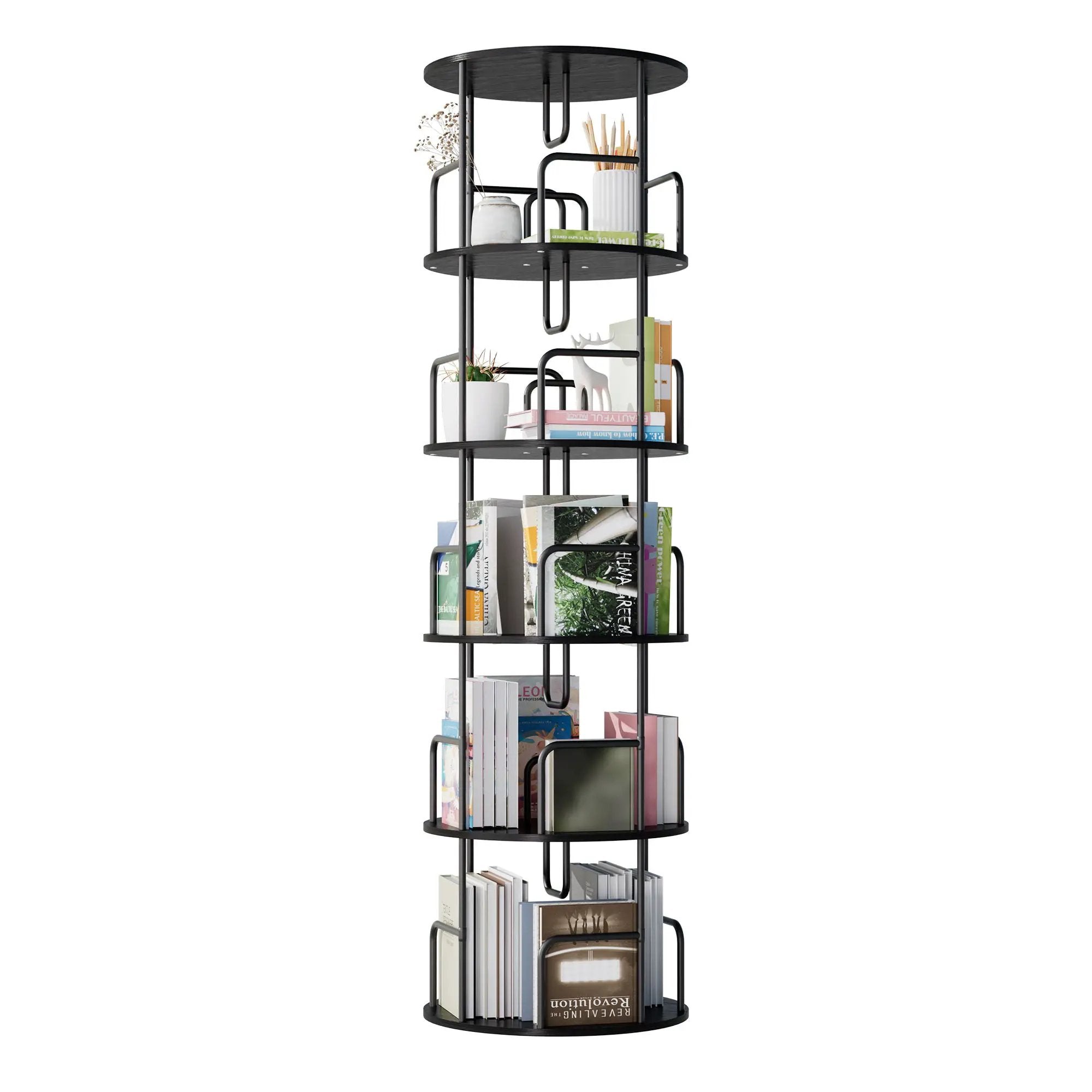 Rotating Bookshelf Tower 5 Tier Spinning 360 Degree Revolving Storage Shelf by Unique Piece Furniture