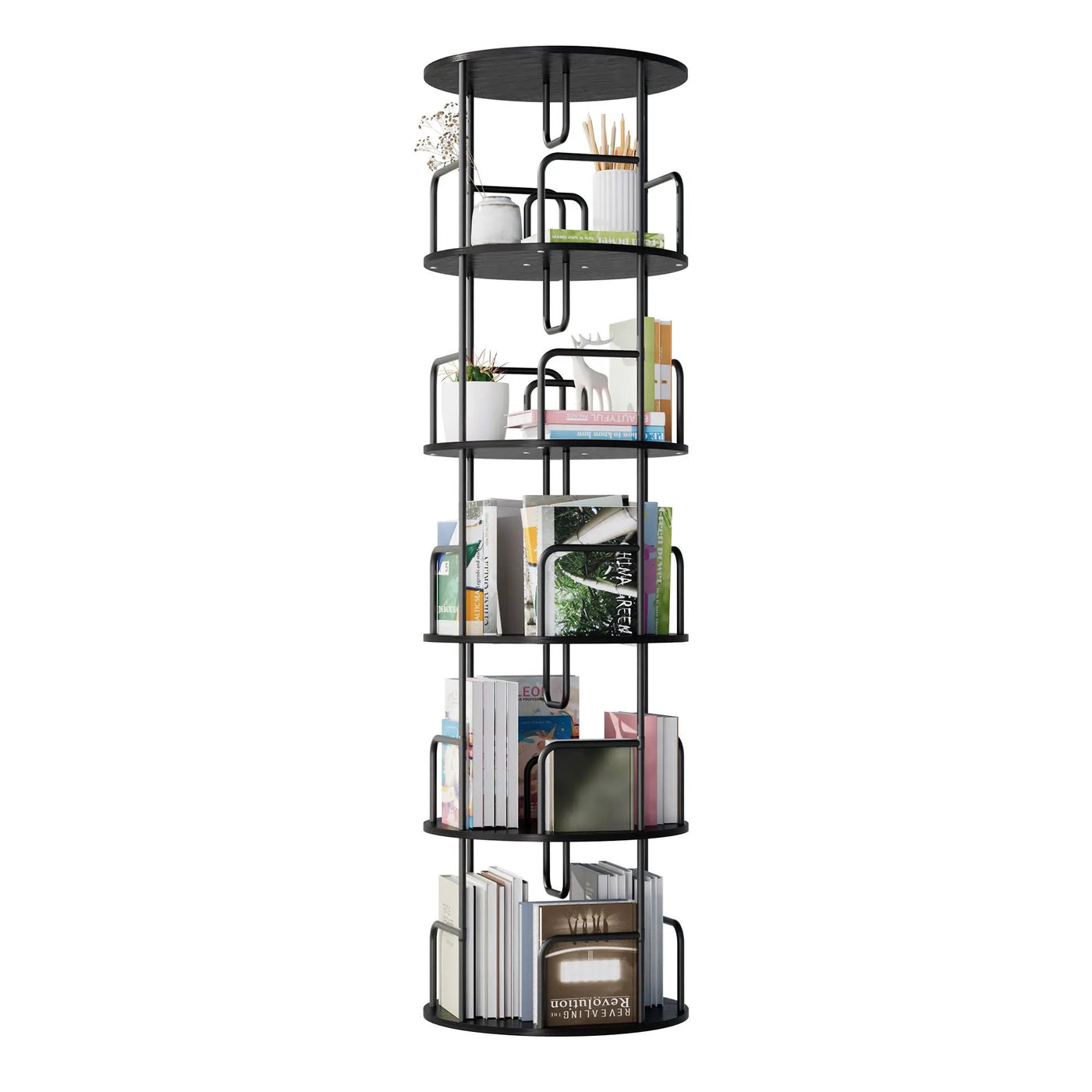 Rotating Bookshelf Tower 5 Tier Spinning 360 Degree Revolving Storage Shelf by HouseOfZazla