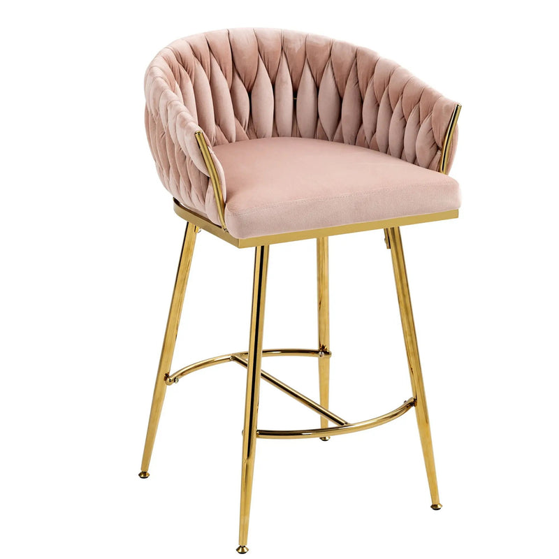 Counter Height Bar Stools Kitchen Island Counter Bar Stool With Hand - Wave Back, Golden Chromed Base And Footrest (Set of 2) - Pink by HouseOfZazla