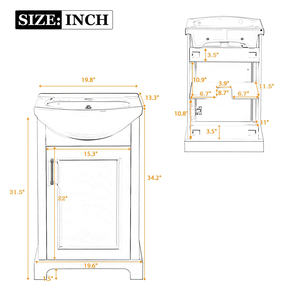 20-Inch Bathroom Vanity with Ceramic Sink by HouseOfZazla