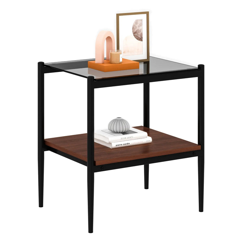 Set of 2 Rectangle End Table Gray Glass by HouseOfZazla