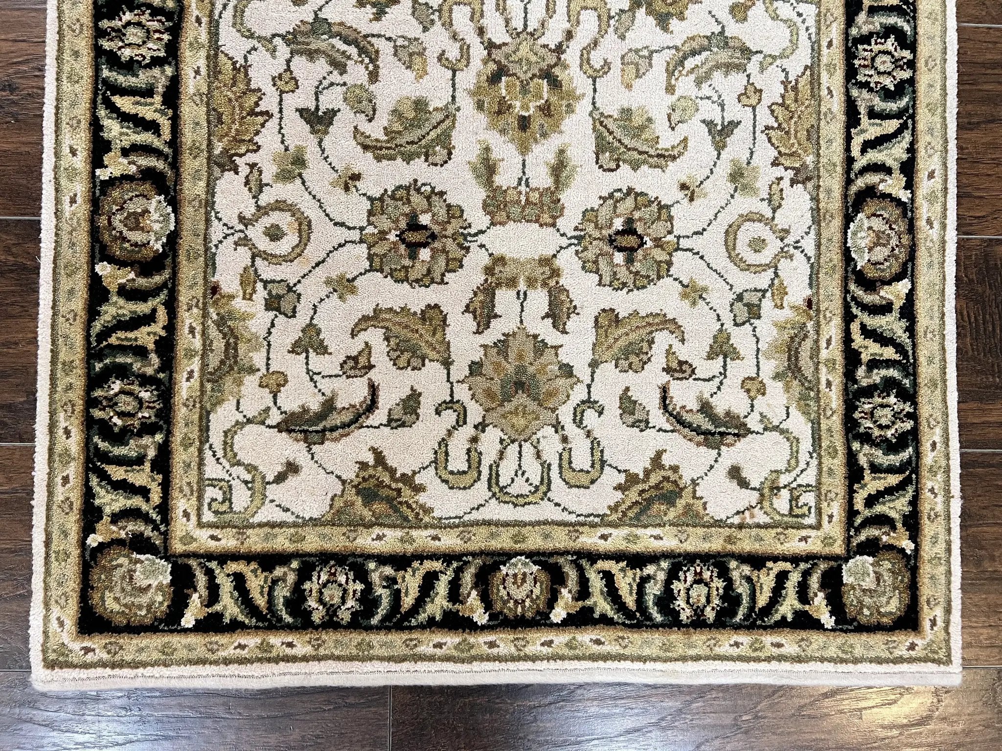Small Indo Mahal Rug 2.5 x 4, Wool Indian Oriental Carpet, Hand Knotted Handmade Vintage Traditional Rug, Beige Tan Black by Jewel Rugs
