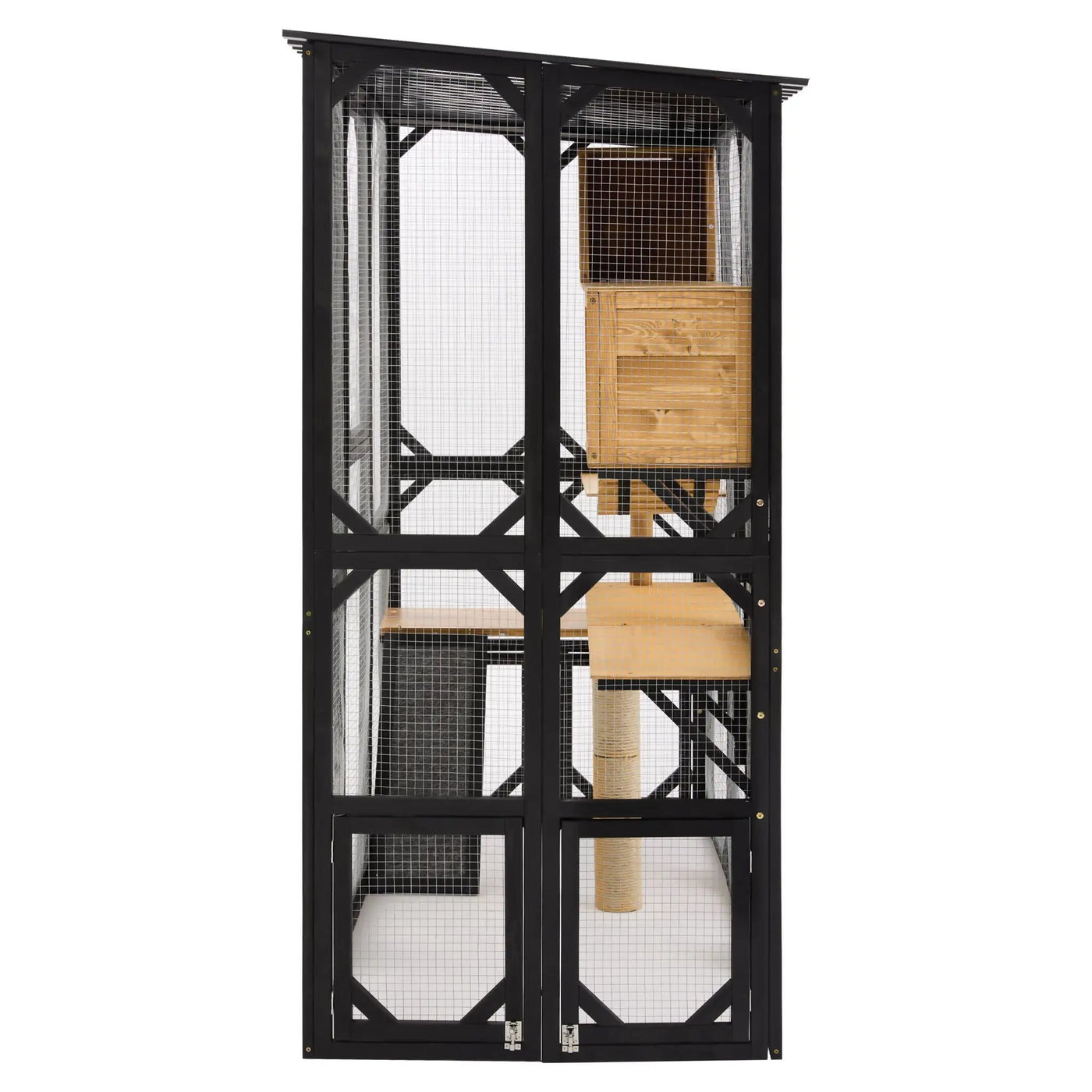 Outdoor Cat Enclosure With Sleeping Houses, Jumping Platforms, Scratching Post by HouseOfZazla