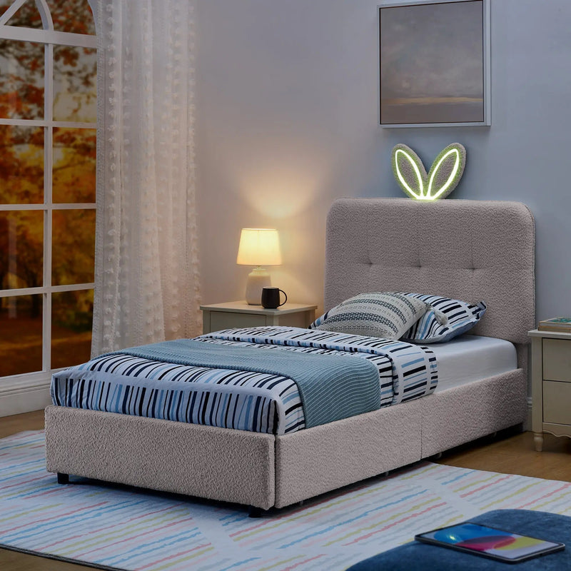 Twin Size Kids Upholstered Bed with Oversized Rabbit Ear Headboard by HouseOfZazla
