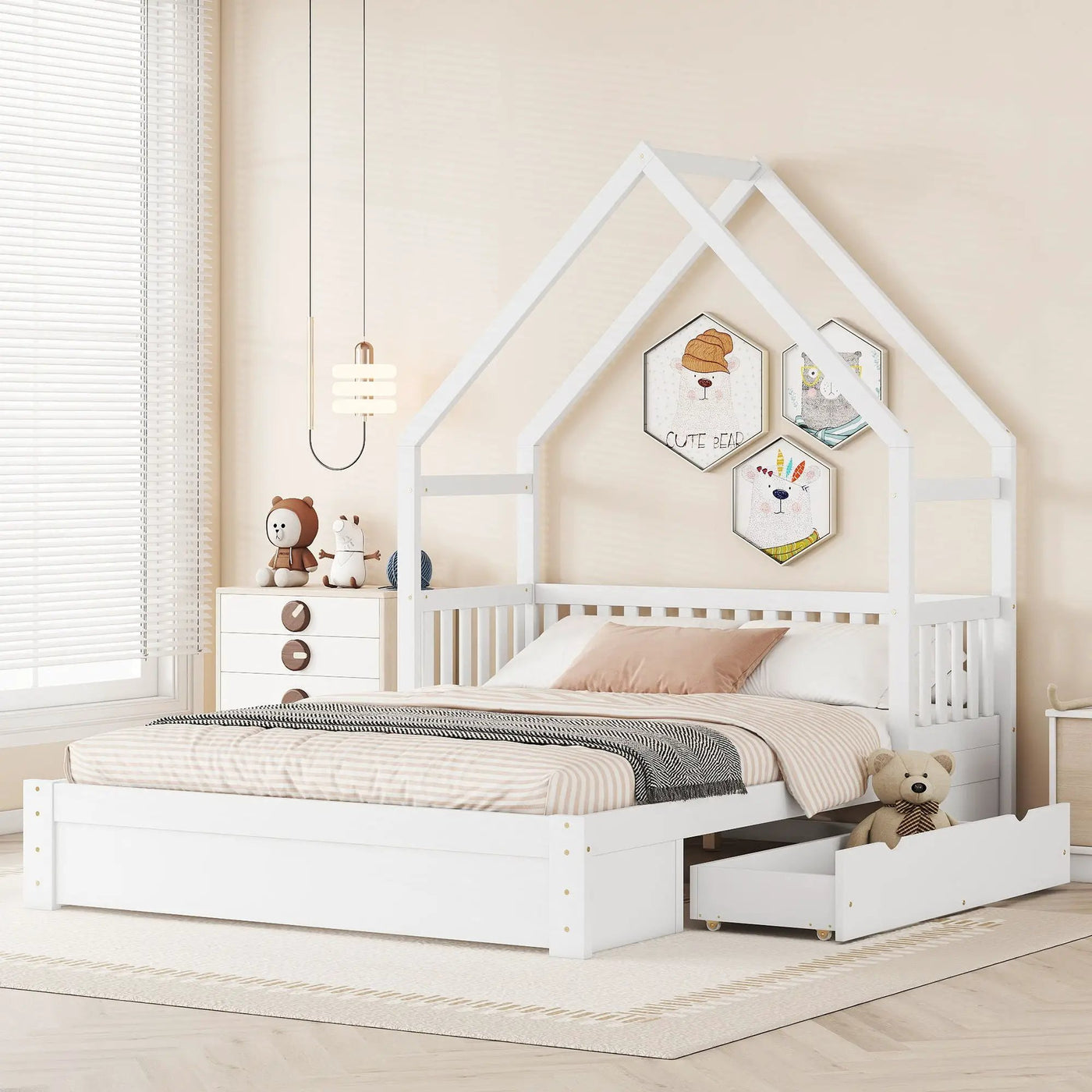 House Style Platform Bed With Guardrail And 2 Drawers by HouseOfZazla