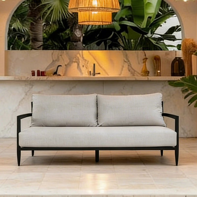 Outdoor Bench Seat Sofa, Sunbrella Cushion, Weather Resistant For Patio - Ember Black by HouseOfZazla
