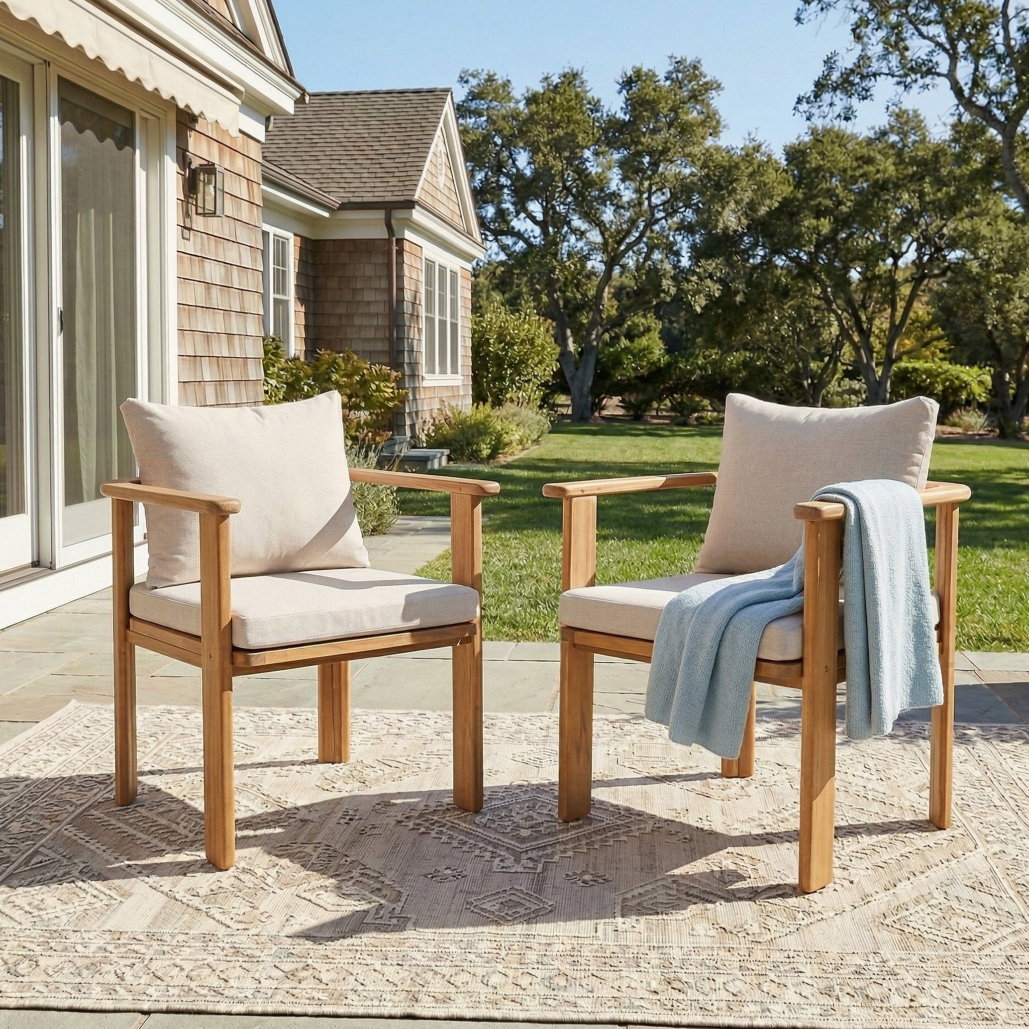 Kaja Outdoor Acacia Wood Dining Chair, Teak Finish Frame by HouseOfZazla