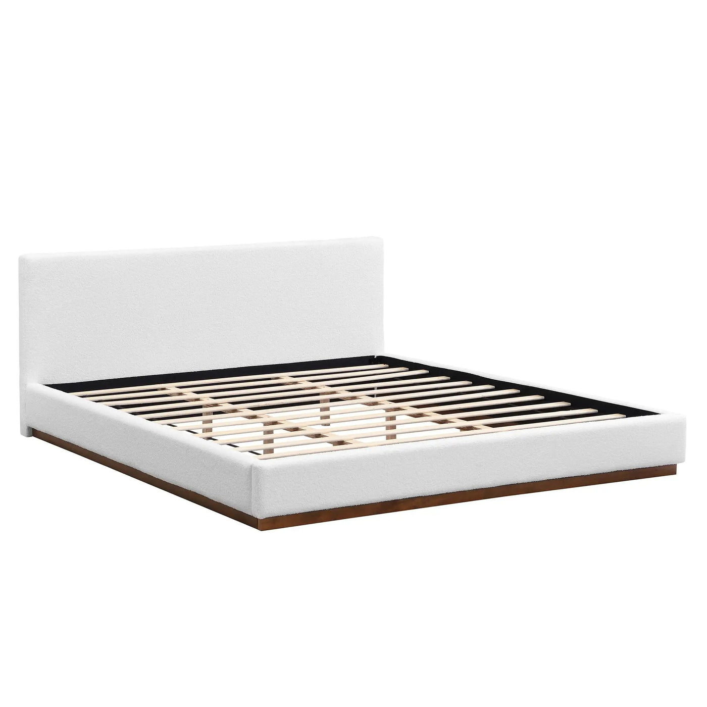 Elegant Boucle Upholstered Bed With Wood Grain Textured Solid Wood Base Frame by HouseOfZazla