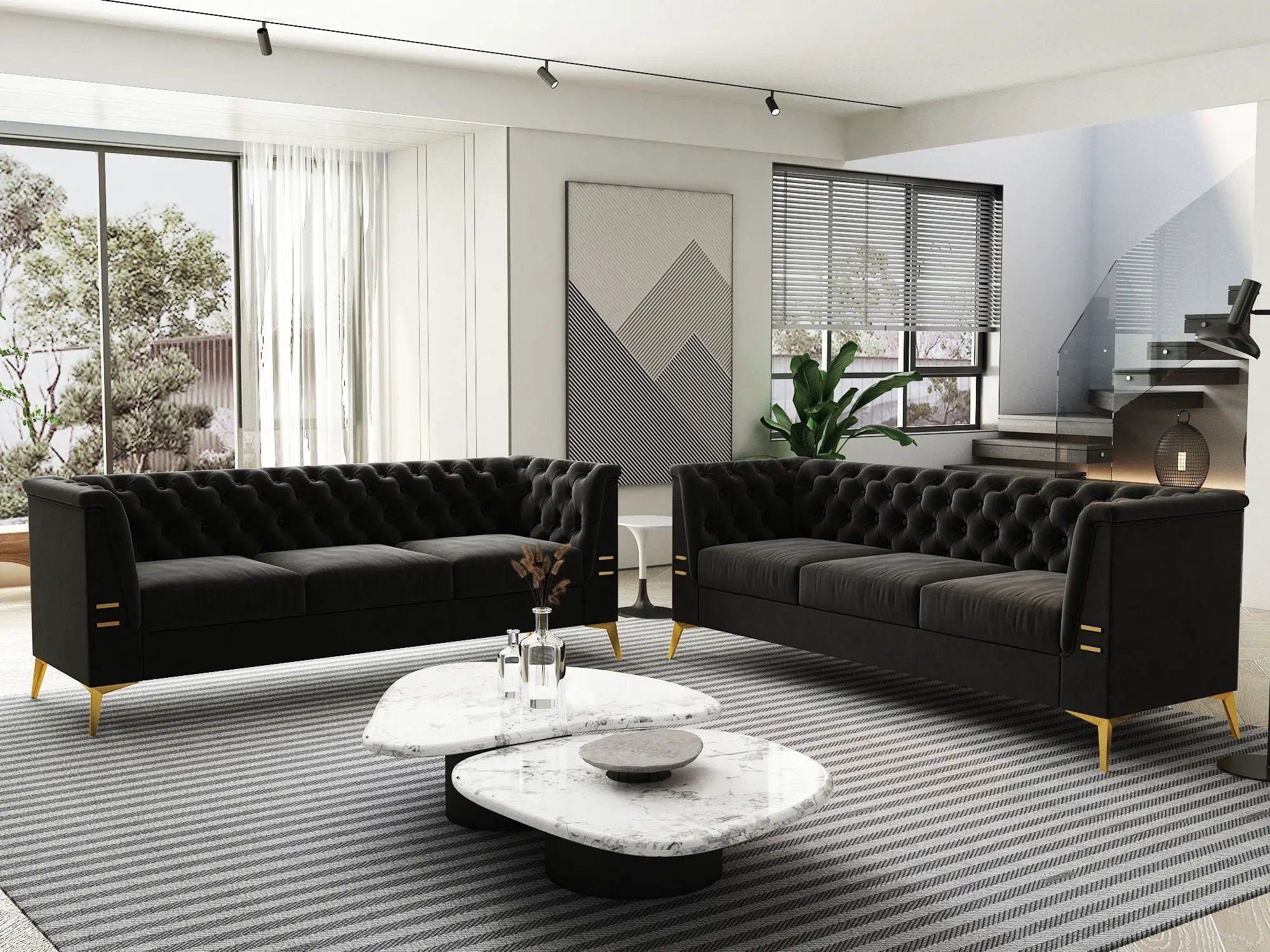 Luxurious Sofa With Legs, Modern Chesterfield Design, Tufted Upholstery, 3 Seat Couch For Living Room And Office by HouseOfZazla