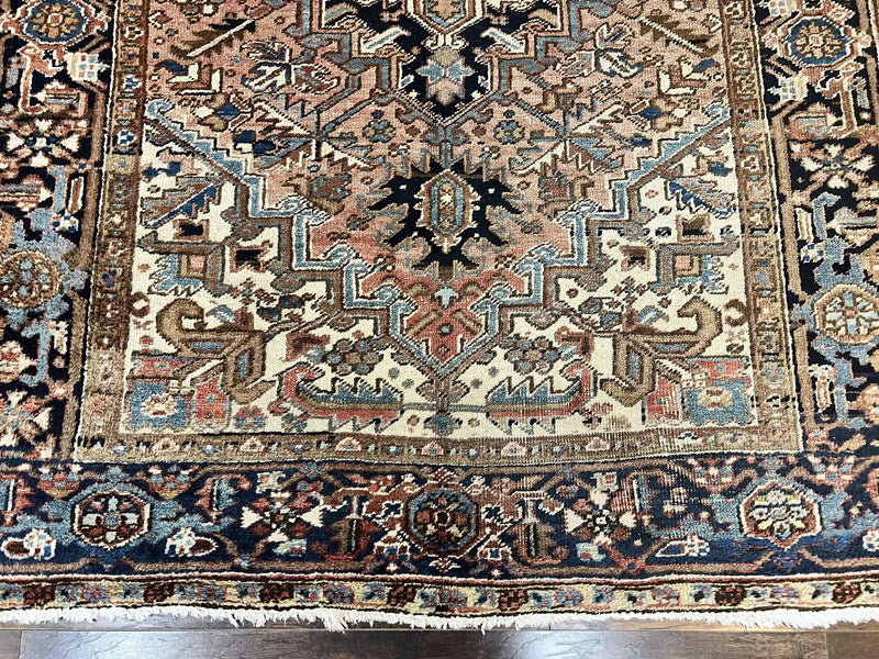 Antique Persian Heriz Rug 6x8, Geometric Medallion, 1920s Oriental Carpet, Handmade Wool Rug by Jewel Rugs