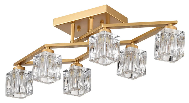 6 Light Crystal Ceiling Light For Dining Room, Modern Ceiling Lamp With Light Fixture For Entryway, Lobby, Kitchen, Bedroom, Living Room, Conference Room, (6*G9 Bulbs Included) by HouseOfZazla
