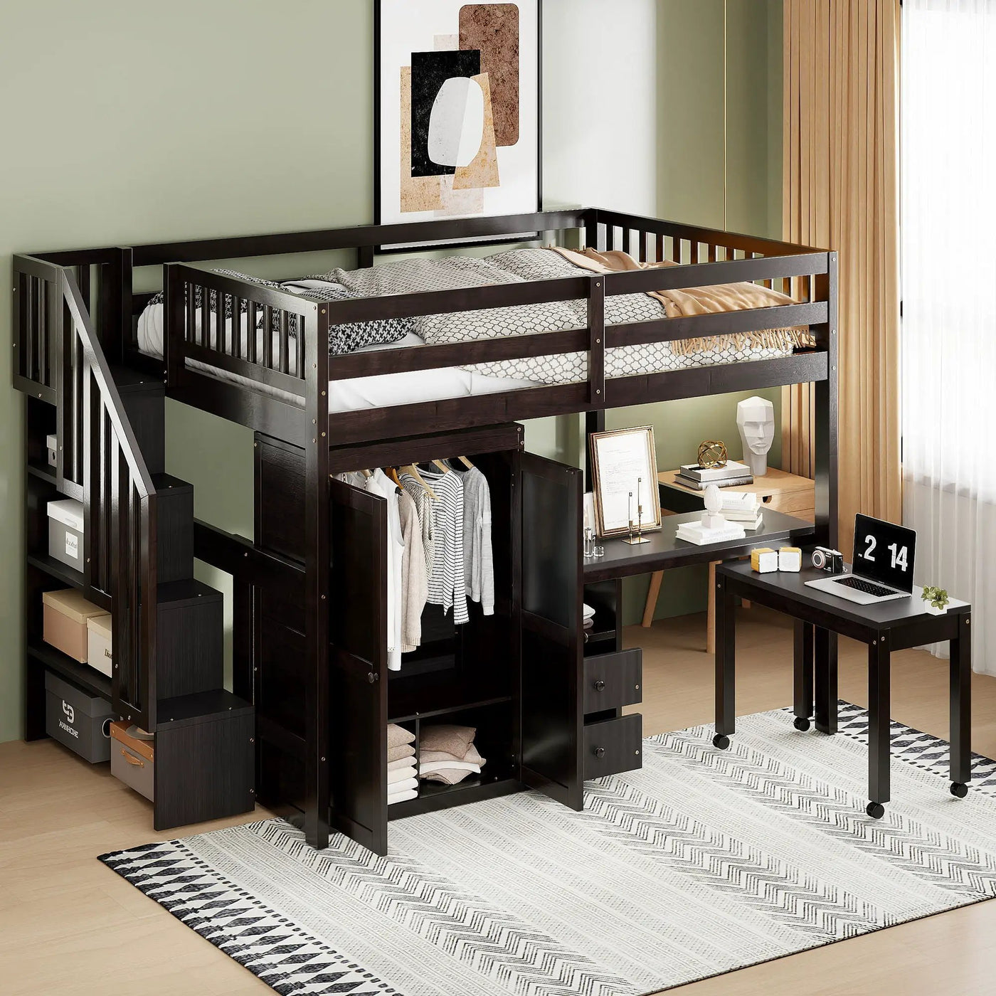 Loft Bed With Stairs, Bookshelf, Drawers, Desk & Wardrobe, Space Saving Multifunctional Furniture by Unique Piece Furniture