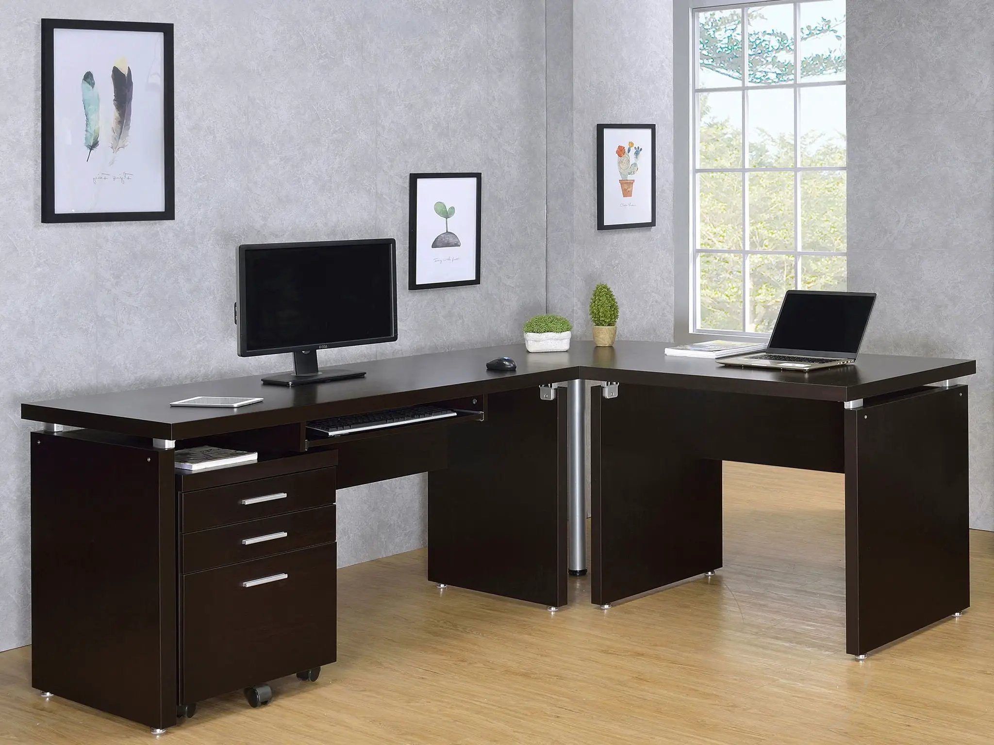 Skylar L-Shape Desk with Mobile File Cabinet Cappuccino by Unique Piece Furniture