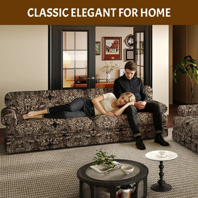 Luxuriously Comfortable Cloud Couch With Elegant Rolled Arms & Pleated Skirt Design