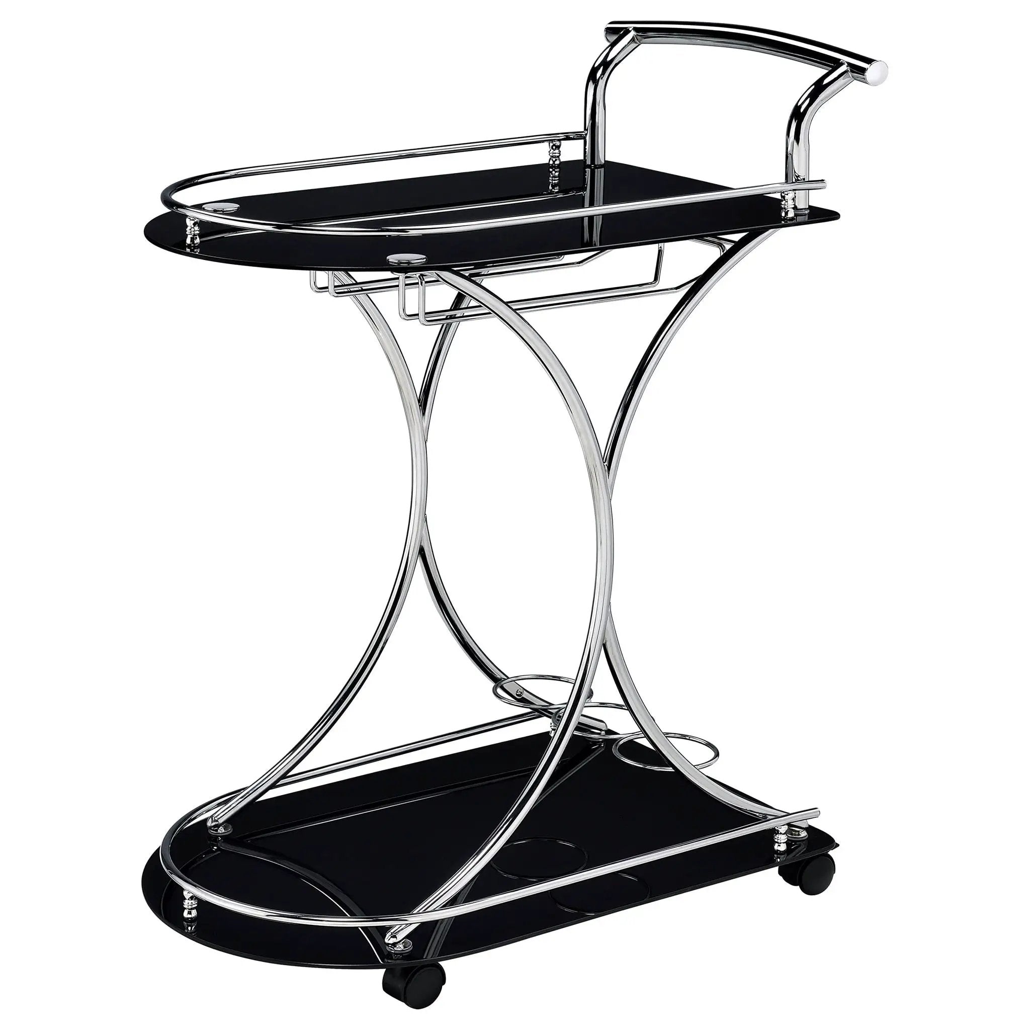 Elfman 2-tier Glass Shelf Metal Bar Cart Black and Chrome by Unique Piece Furniture