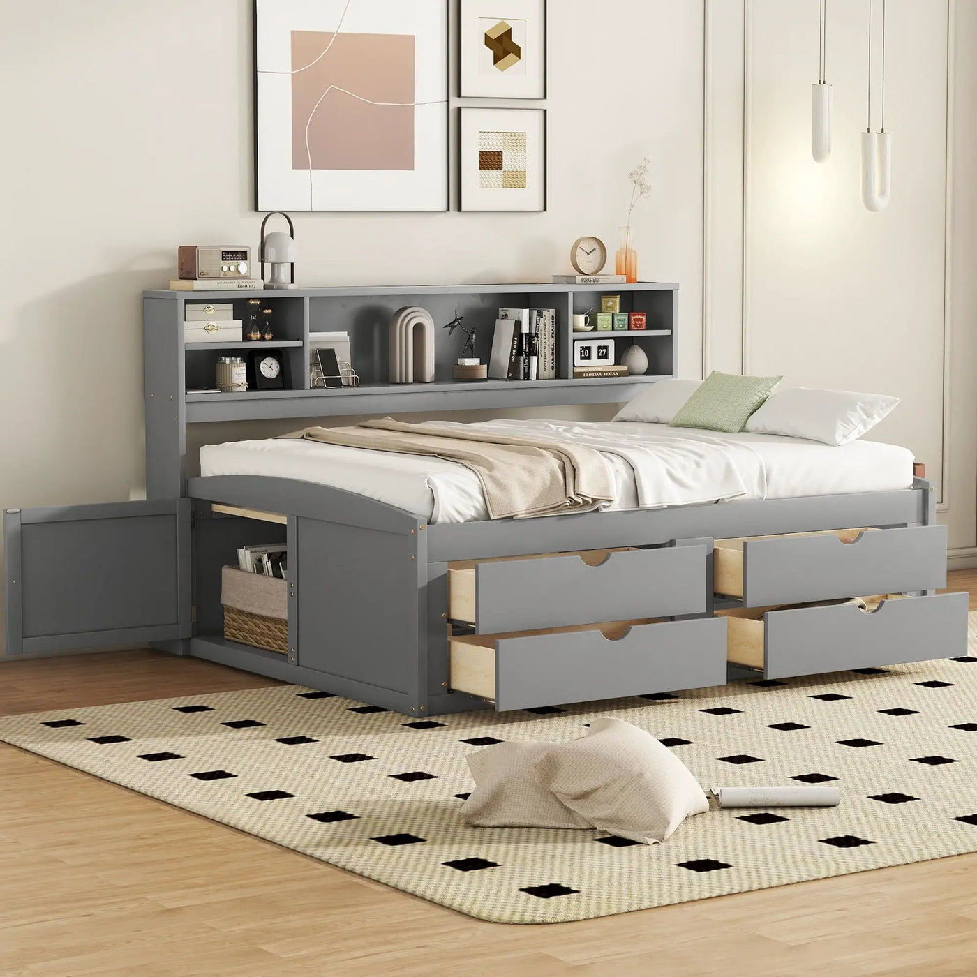 Daybed With 2 Bedside Cabinets, Upper Shelves And 4 Drawers by Unique Piece Furniture