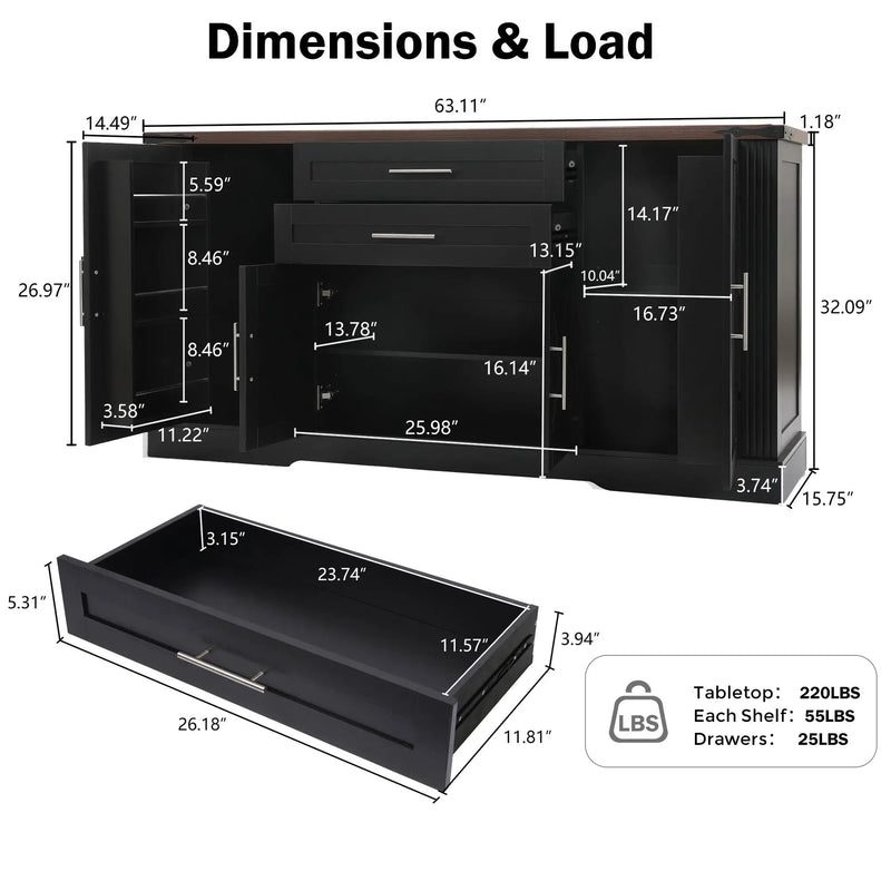63" Farmhouse Barn Door Storage Cabinet with 2 Drawers, photo 7 of 10