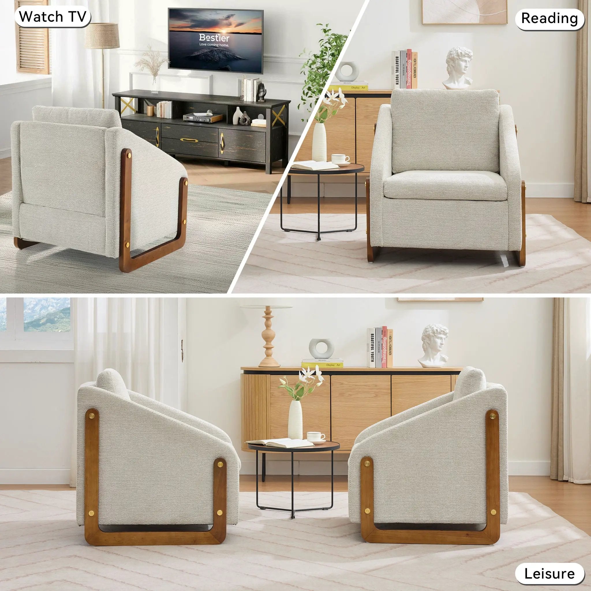 Modern Upholstered Armchair With Wooden Side Frame by Unique Piece Furniture