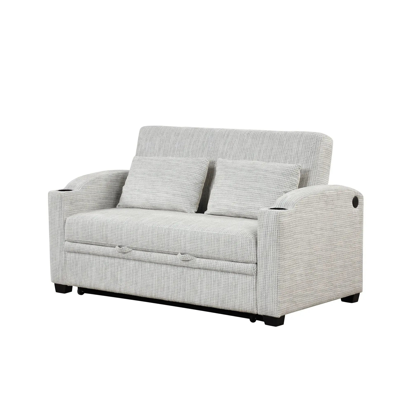Pull Out Loveseat Sofa With Adjsutable Backrest, 2 Pillows, Cup Holders, USB Ports For Living Room by Unique Piece Furniture