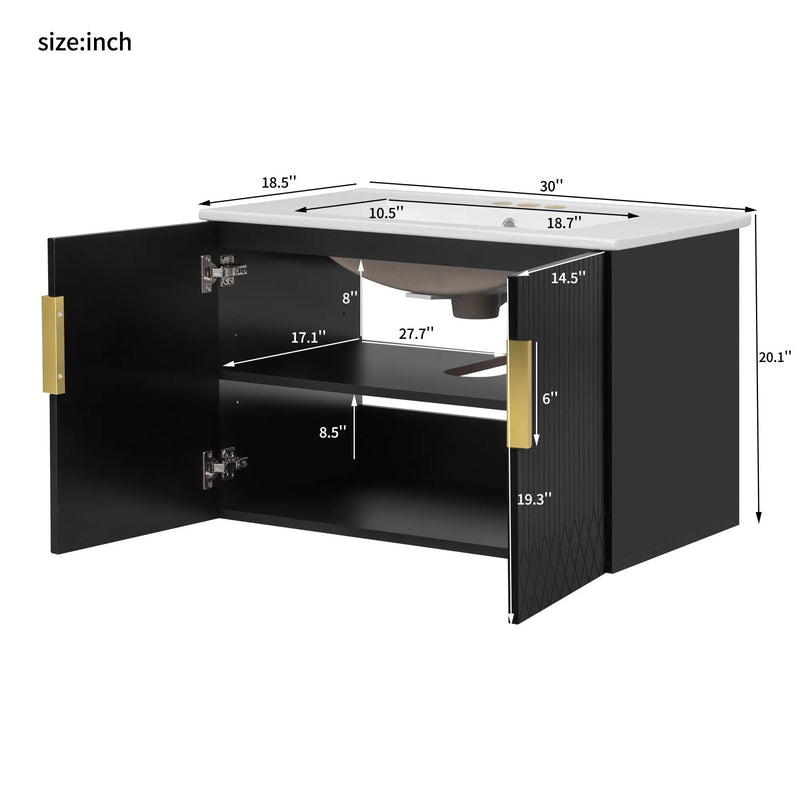 Bathroom Vanity With Sink, Rectangular Storage Cabinet With 2 Soft Closing Doors by Unique Piece Furniture