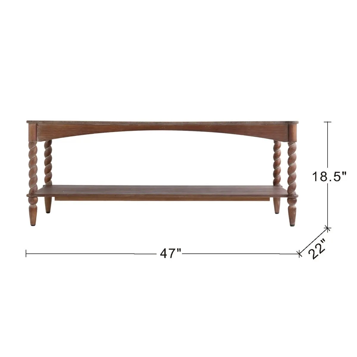 Rustic Brown Wood Coffee Table with Turned Spiral Legs and Lower Shelf by HouseOfZazla