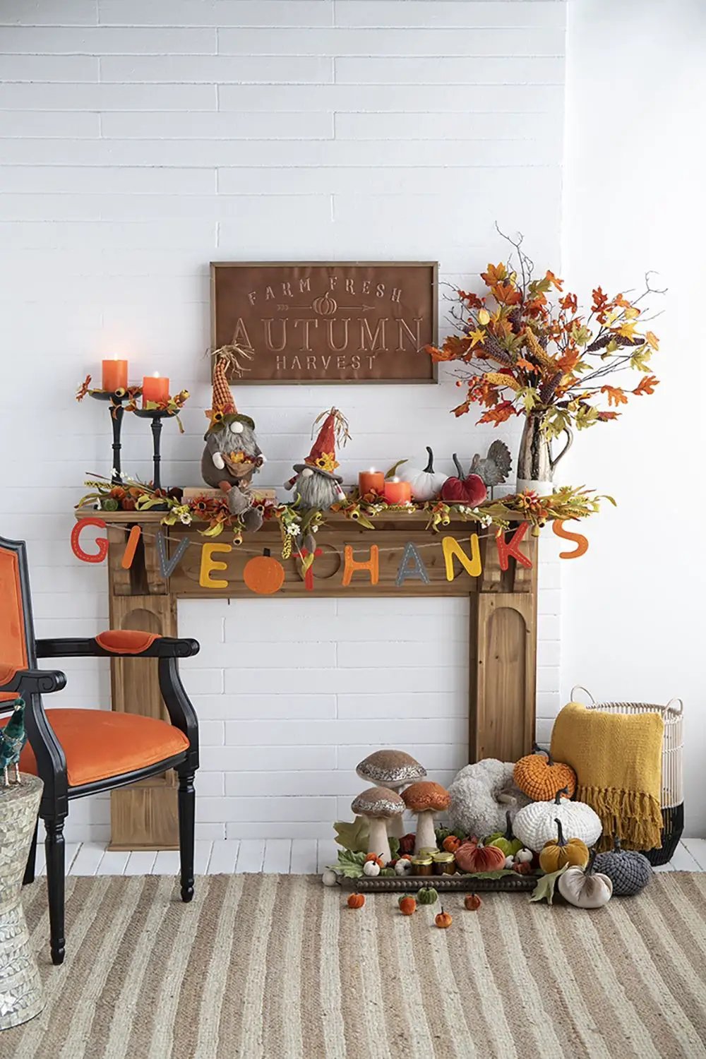 Sitting Gnome With Maple Leaf On Hat, For Holiday Harvest Festival Fall Festival & Thanksgiving Table Decorations (Set of 2) - Orange Multi by HouseOfZazla