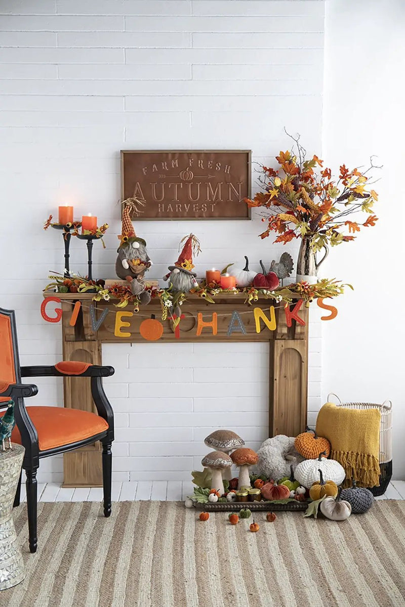 Sitting Gnome With Maple Leaf On Hat, For Holiday Harvest Festival Fall Festival & Thanksgiving Table Decorations (Set of 2) - Orange Multi by HouseOfZazla