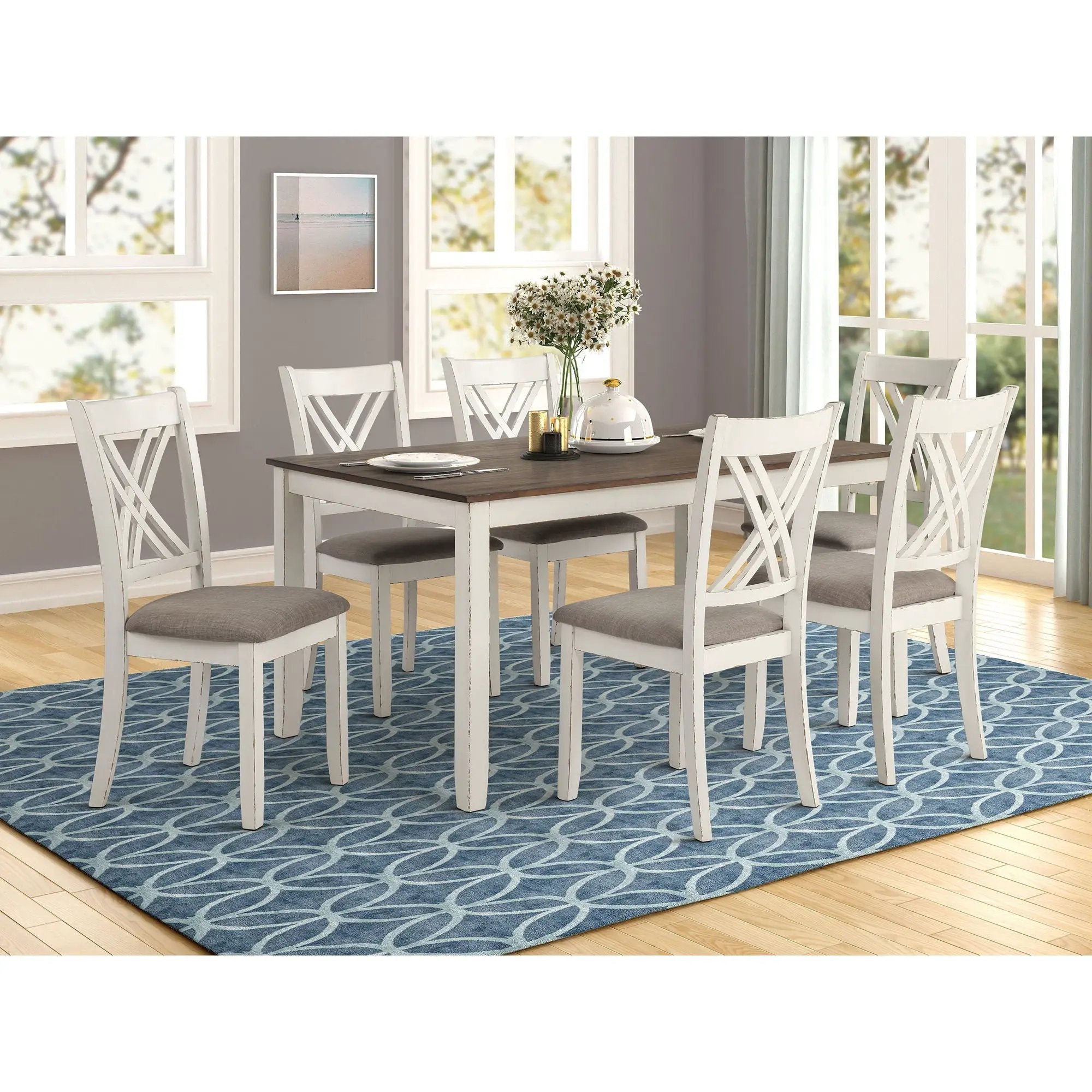 Ebers - 7 Dining Set With 2 Tone Upholstered Chairs - Vanilla White by HouseOfZazla