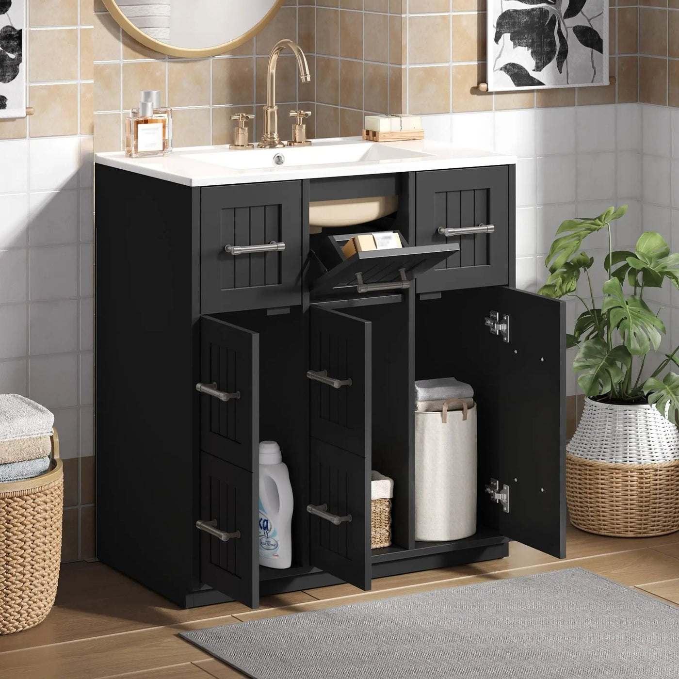 Bathroom Vanity With Undermount Sink, Soft-Close Doors, Drawers, Ceramic Sink by HouseOfZazla