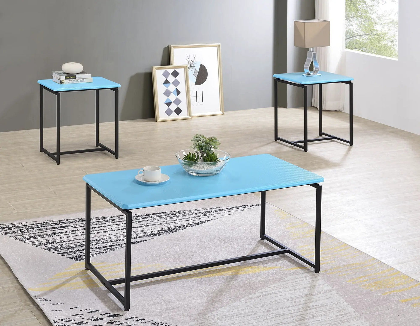 GT - 3 Piece Carbon Fiber Wrap Coffee Table And End Table (Set of 3) by Unique Piece Furniture